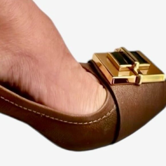 Tory Burch Peep Toe Quentin Landed Capra Fig Brown Leather Heels Size 8.5 - Picture 5 of 12